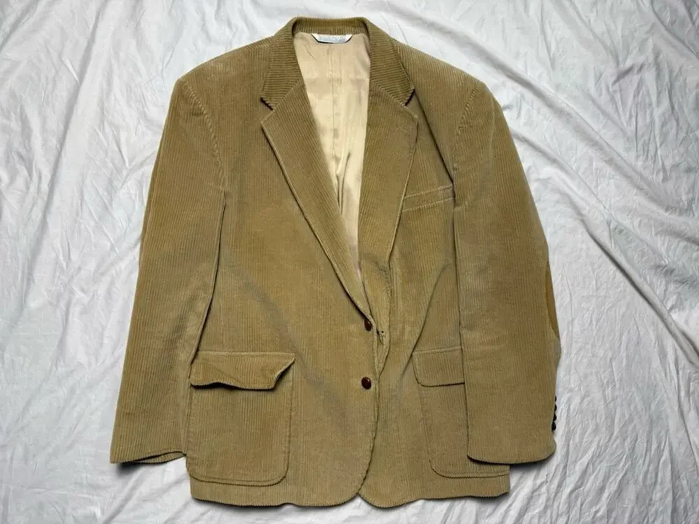 Lands End Brown Herringbone Sport Coat Mens 42R Tweed Wool Jacket Blazer